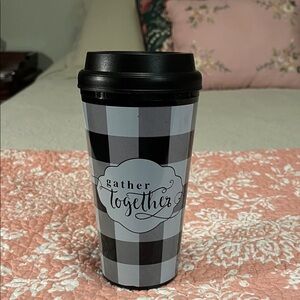 Black and White Checkered Travel Mug